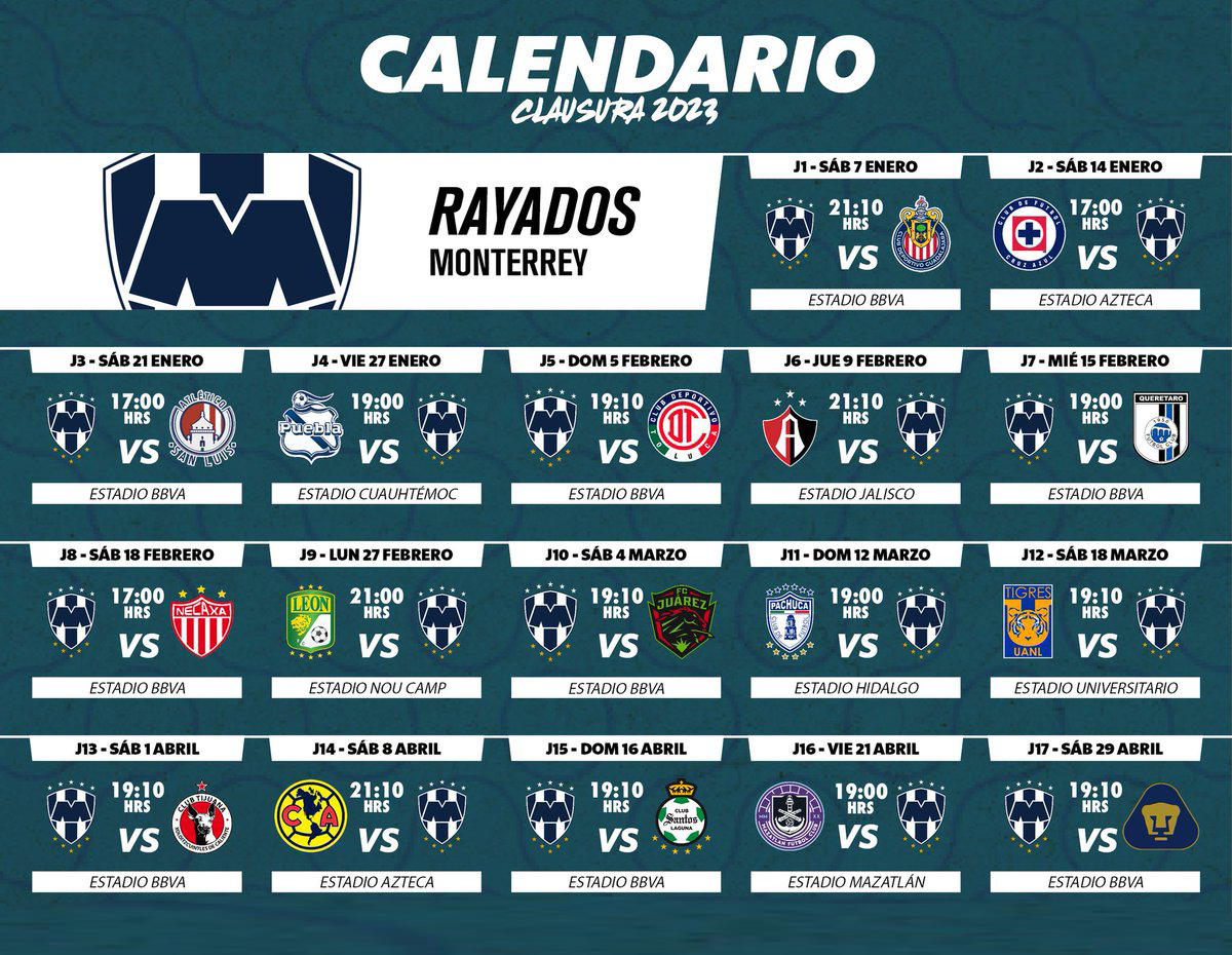 Calendario Rayados Clausura 2023 Fútbol En Vivo México Guía TV Liga MX
